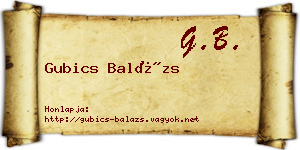 Gubics Balázs névjegykártya